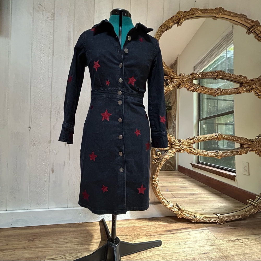 Long sleeved navy denim dress
